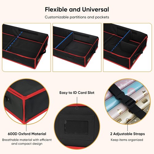 BALEINE Wrapping Paper Storage Organizer - Durable 600D Oxford Fabric Gift Wrap Bag | Black/Red with Flexible Partitions