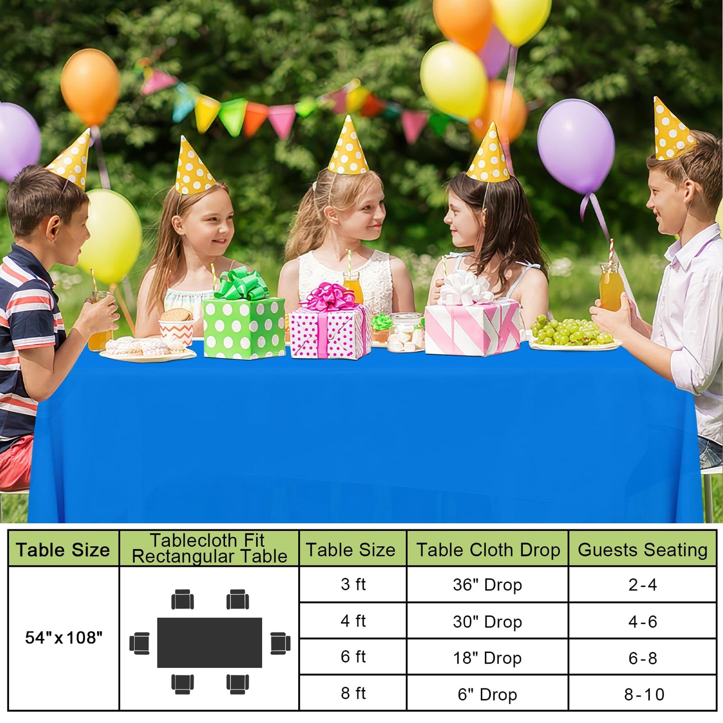 Smiry Disposable Table Cloth - 6 Pack, 54 x 108 Inch Waterproof Rectangle Tablecloths for Parties, Decorative Plastic Table Cover, Leakproof & Sturdy, Blue
