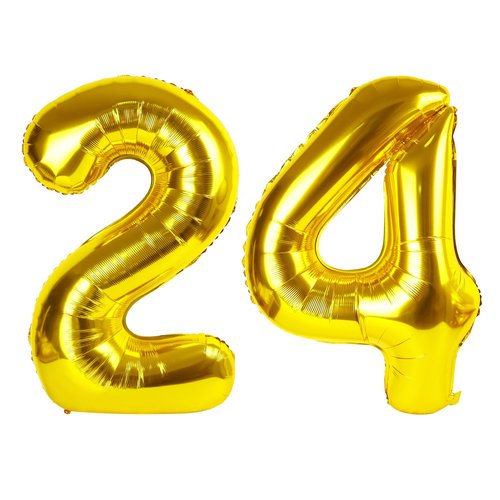 Gold Number 24 Balloon 40 inch, 24 Number Balloons, 24th Gold Birthday Decorations, 24 Year Old Women Men Golden Party Supplies