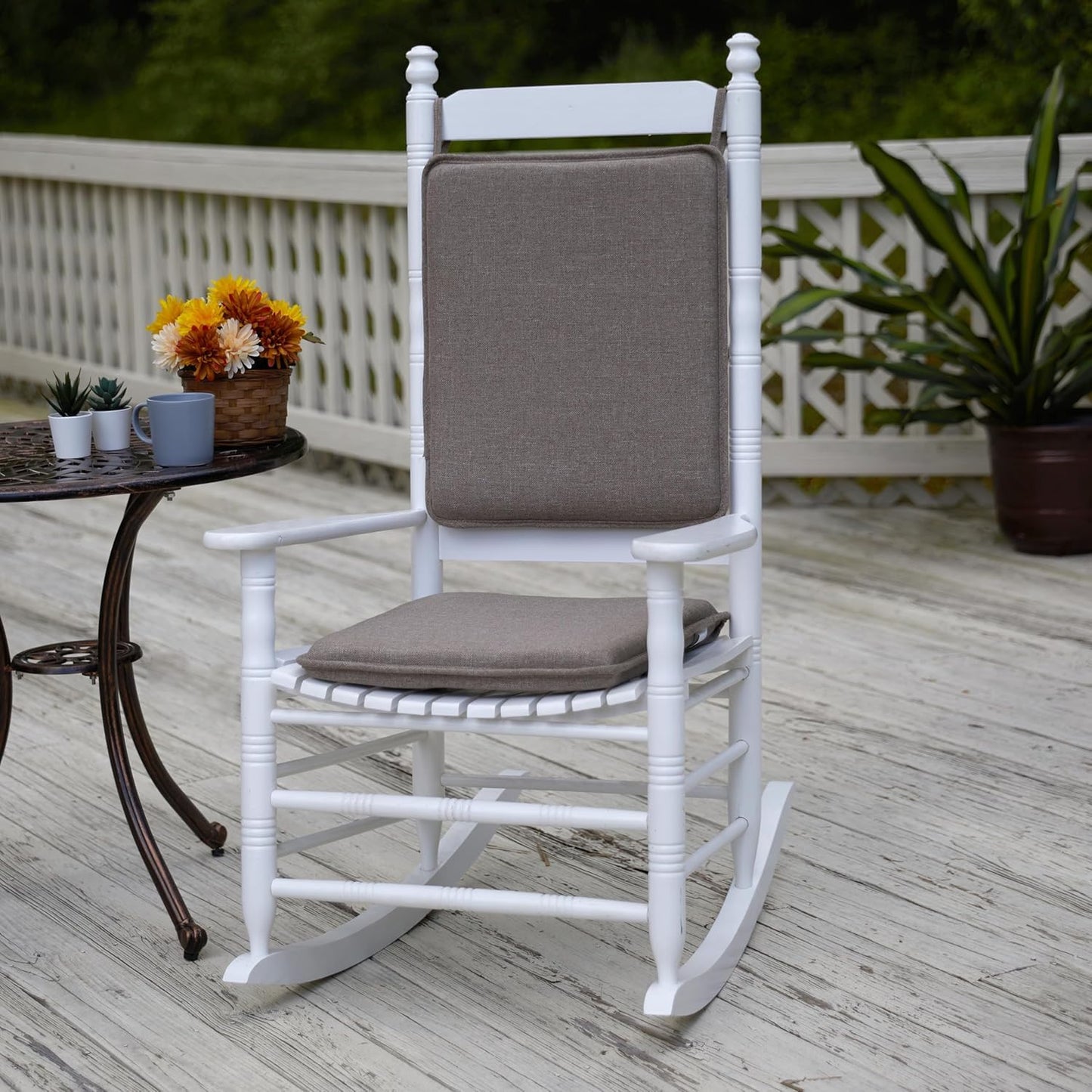 Klear Vu Porch Rocking Chair Cushion Set for Indoor and Outdoor Use, Assembled in The USA, Easy to Clean Stylish Seat and Back Pads with Fabric Ties, 20" x 17" x 2", Solid Tan