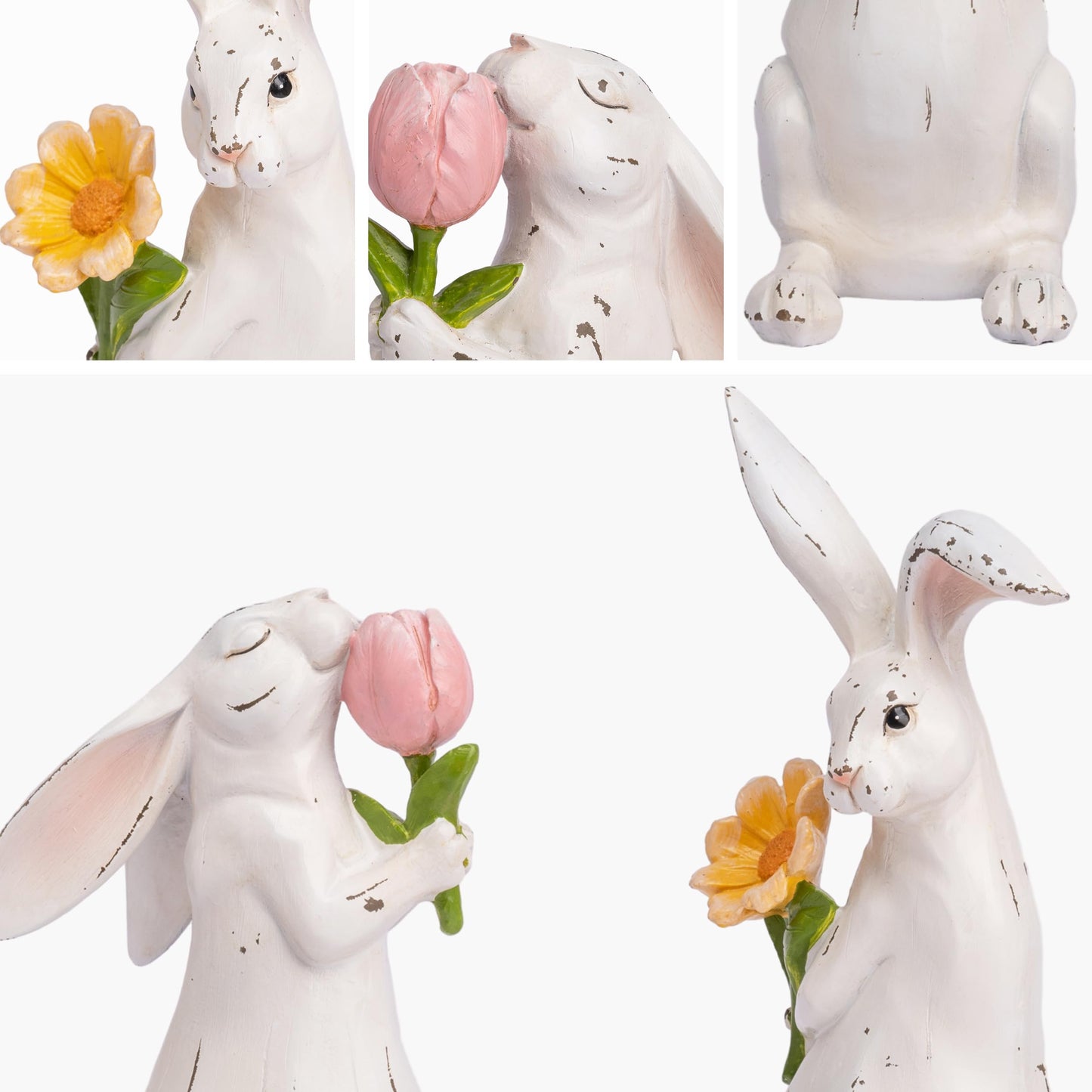 Valery Madelyn Easter Bunny Decorations for Home, Medium White Couple Rabbits Figurine Tabletop Decor, 2Pcs Cute Easter Gifts Resin Statues for Spring Holiday Indoor Party Table Centerpieces, 6"