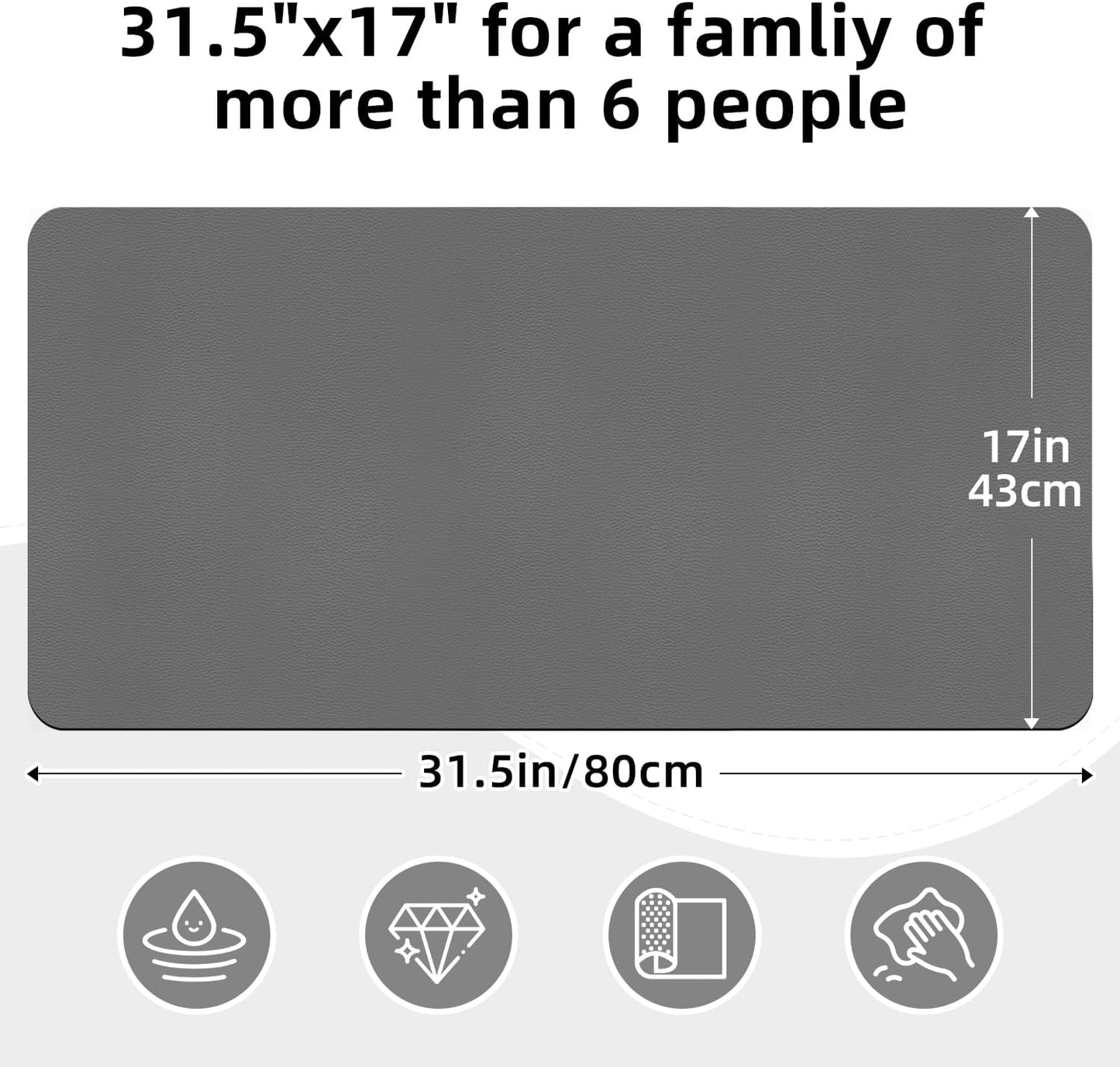 LOPNUR Extra Large Kitchen Dish Drying Mat - Super Absorbent Diatomite Pad | 31.5"x17", Heat Resistant, Grey