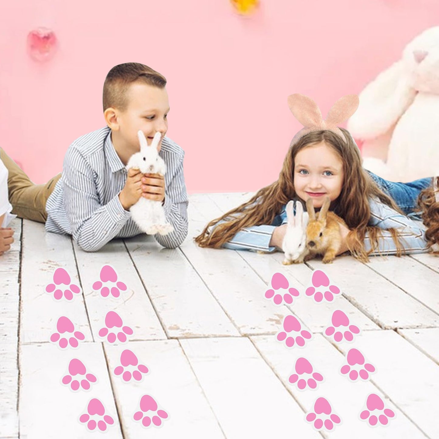 Ocosy 60Pcs Removable Easter Bunny Paw Prints Rabbit Paw Print Floor Decal Clings Easter Party Decorations