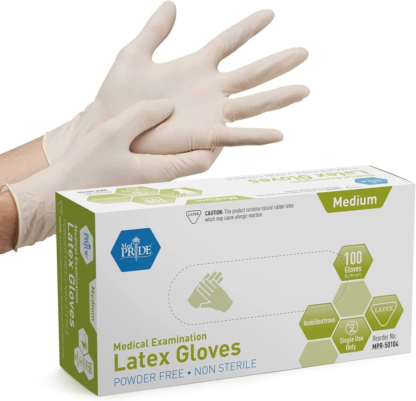 MedPride Powder-Free Latex Exam Gloves - Medium Size | Box of 100 for Safe Medical Use