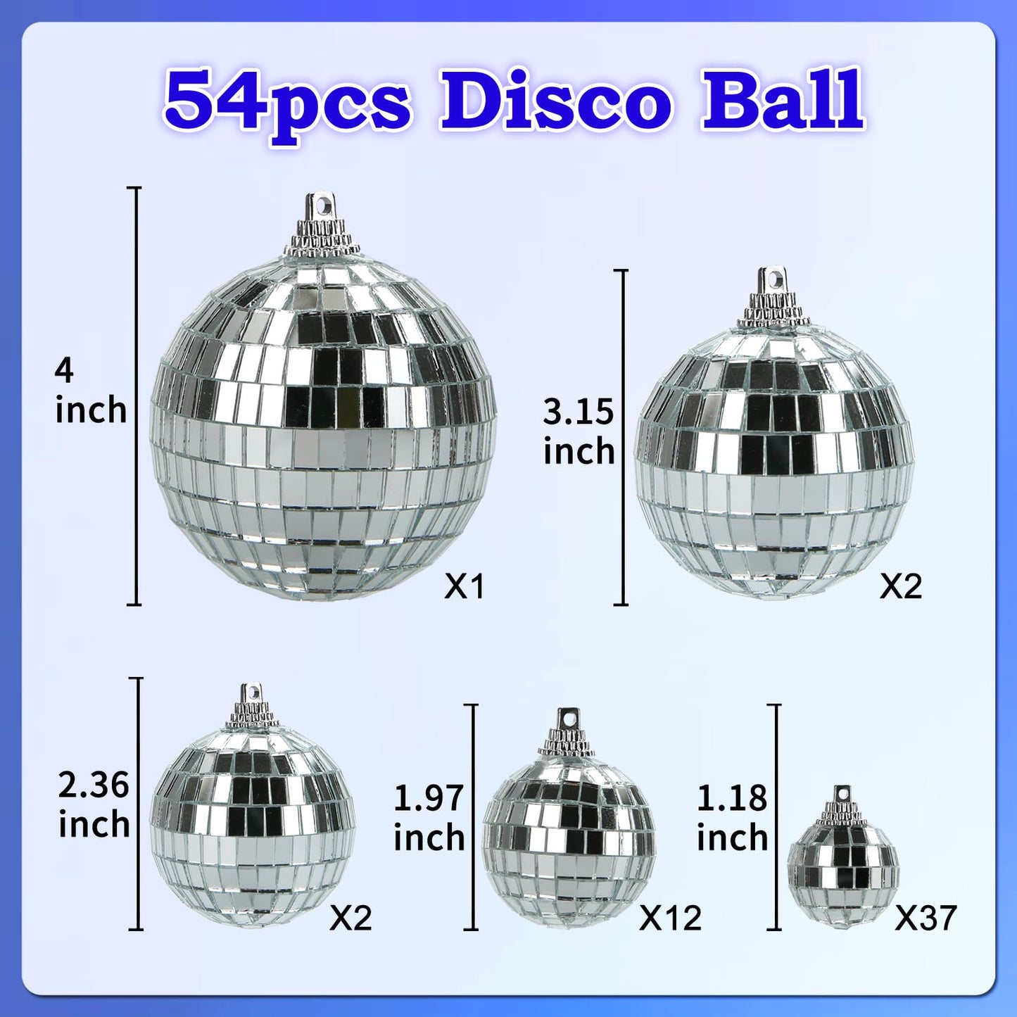 54Pack Disco Ball, Hanging Mirror Disco Ball Ornaments 70s Disco Party Decorations Mini Silver Reflective Christmas Balls for Holiday Wedding Xmas Tree Home Decor
