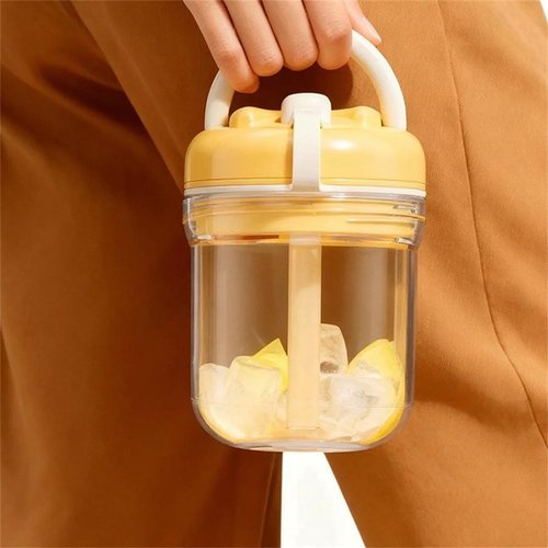 2026 New 2 In 1 Bottle Silicone Ice Cube Cup With Straw,Portable Easy Press Silicone Ice Cube Tray,Leak Proof Lid, Touch-free Vertical Ice Maker For Iced Coffee Juice Cocktail (Beige)