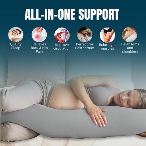 G Pregnancy Pillow - G Shaped Full Body Maternity Support for Pregnant Women | 69 Inch, Grey with 2 Removable Covers