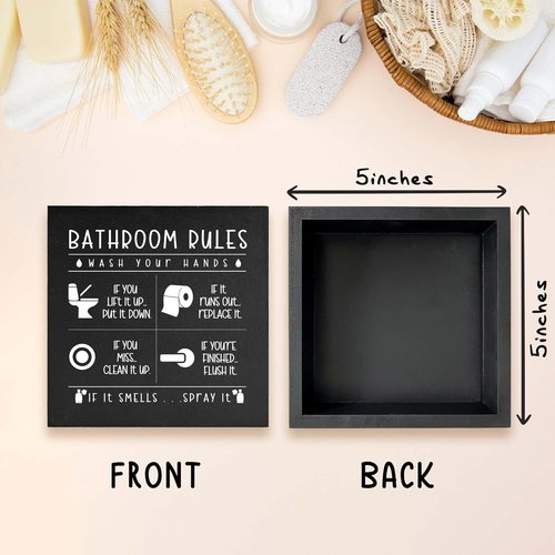 Funny Restroom Sign by Rustic Home Decor - Black Wooden Box with Bathroom Rules | Perfect Gift for Thanksgiving & Christmas