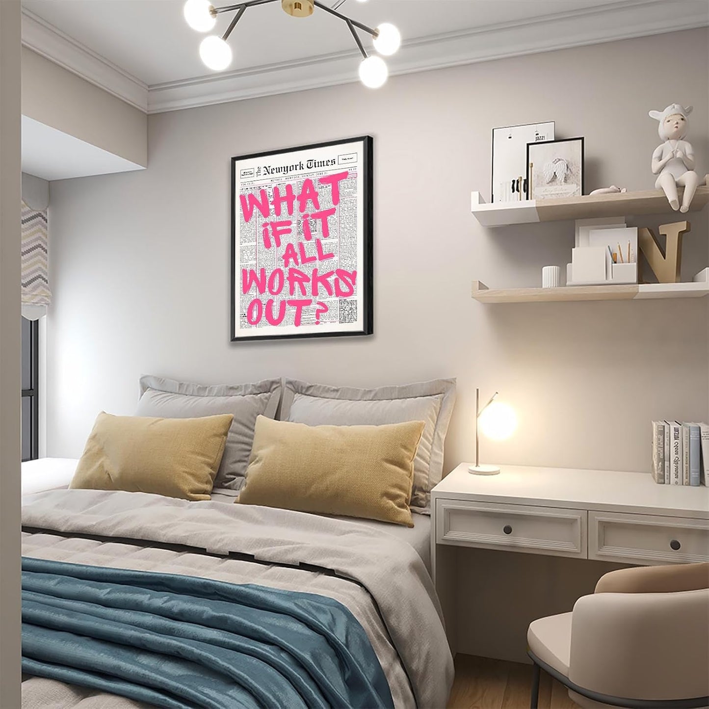 Skiennix Pink What If It All Works Out Wall Art - Inspirational Black & White Canvas Print | 16x24in Framed Decor
