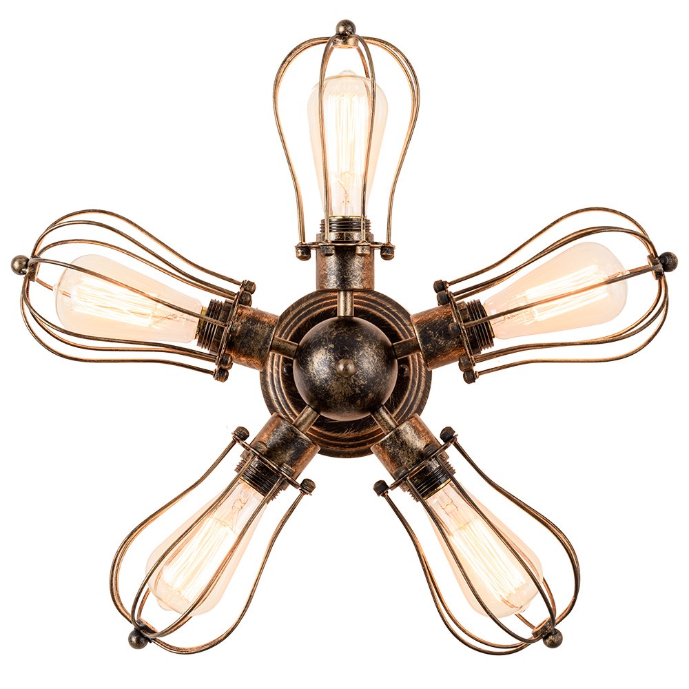 moonkist Vintage Ceiling Light Industrial Semi-Flush Mount Ceiling Light Metal Fixtures Painted Finish (with 5 Light) (Bronze)