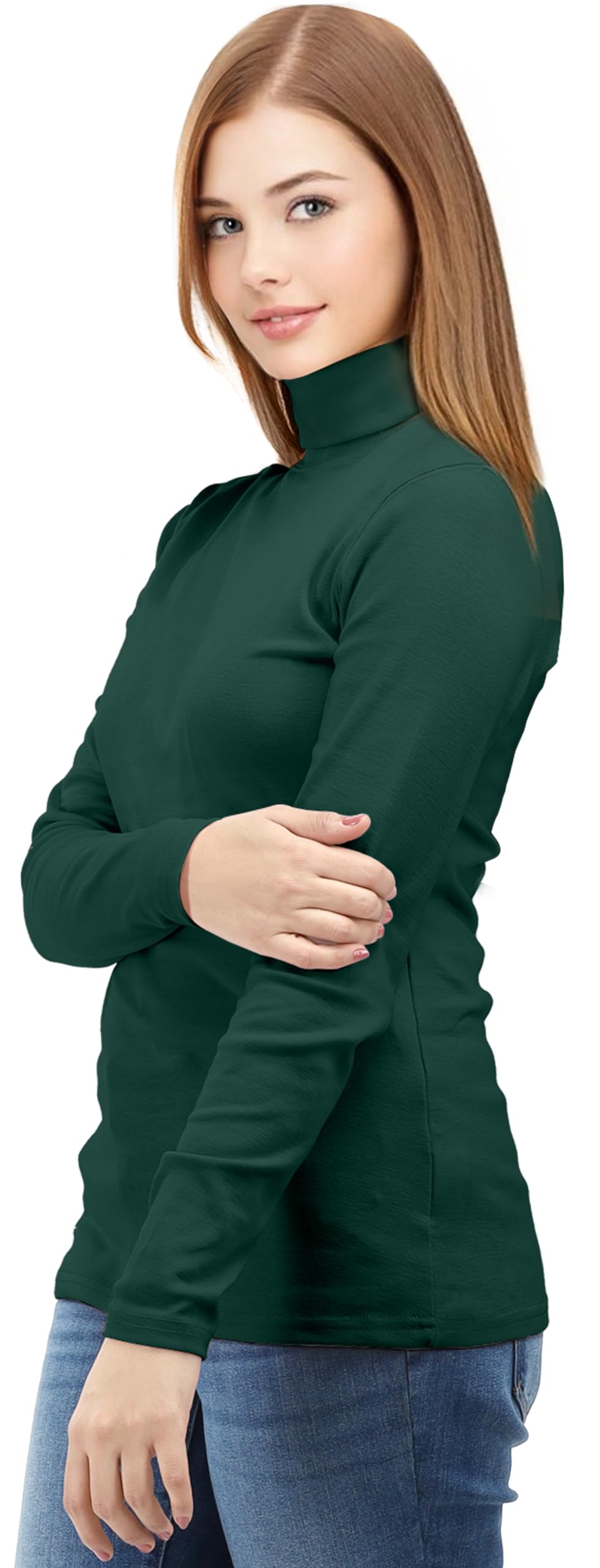 NY Threads Women's Turtleneck Long Sleeve Shirt Slim Fit Thermal Base Layer Tops 1 Pack, Large, Green
