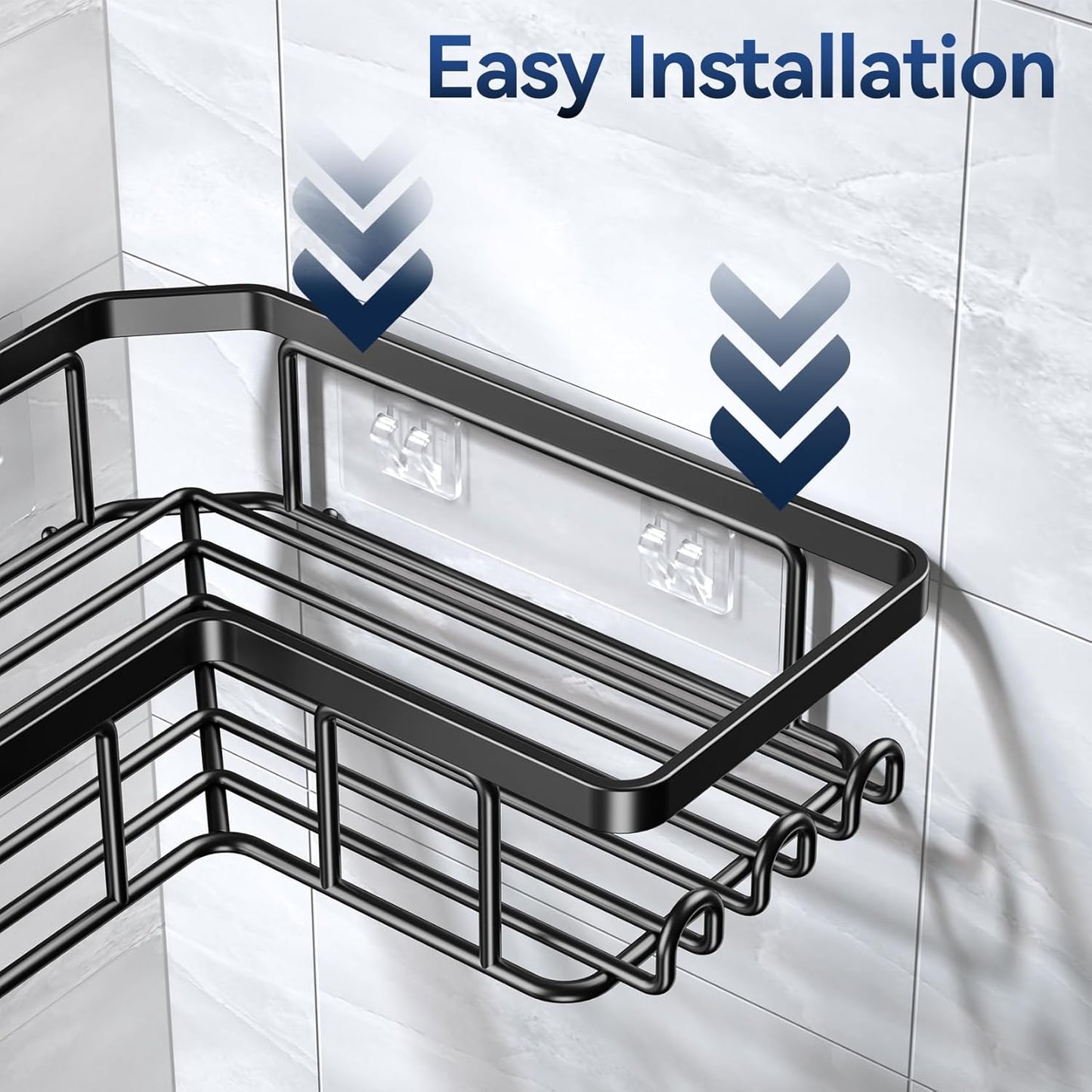 YASONIC Corner Shower Caddy - Rustproof Stainless Steel Organizer with Soap Holder & 12 Hooks | Black, 3-Pack