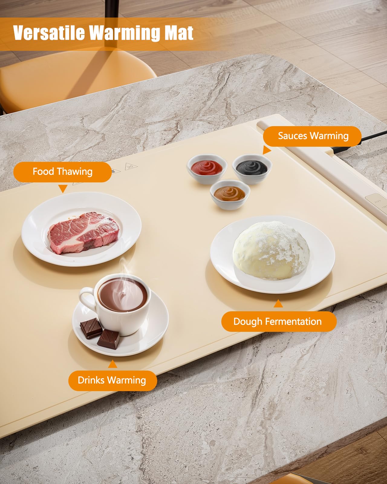 FULSUNT Warming Mat for Food, Rapid Heating Electric Warming Tray with 3 Temperature Settings, Portable Nano Silicone Food Warmers for Parties, Buffets, Gatherings, Kitchen Warming Mat for Countertop
