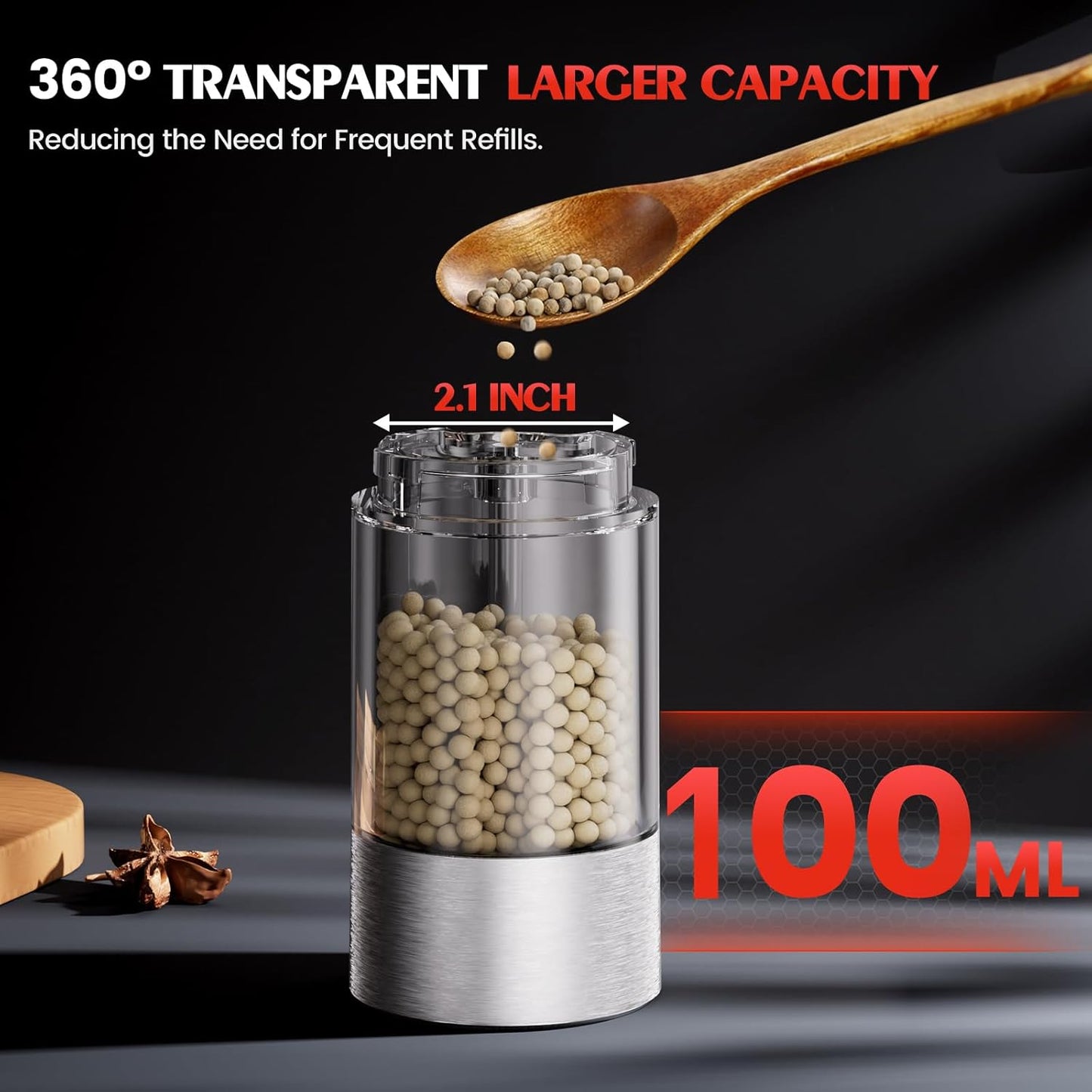 Skiennix Electric Salt and Pepper Grinder - Automatic Battery Mill with Adjustable Coarseness & LED | Kitchen Essential