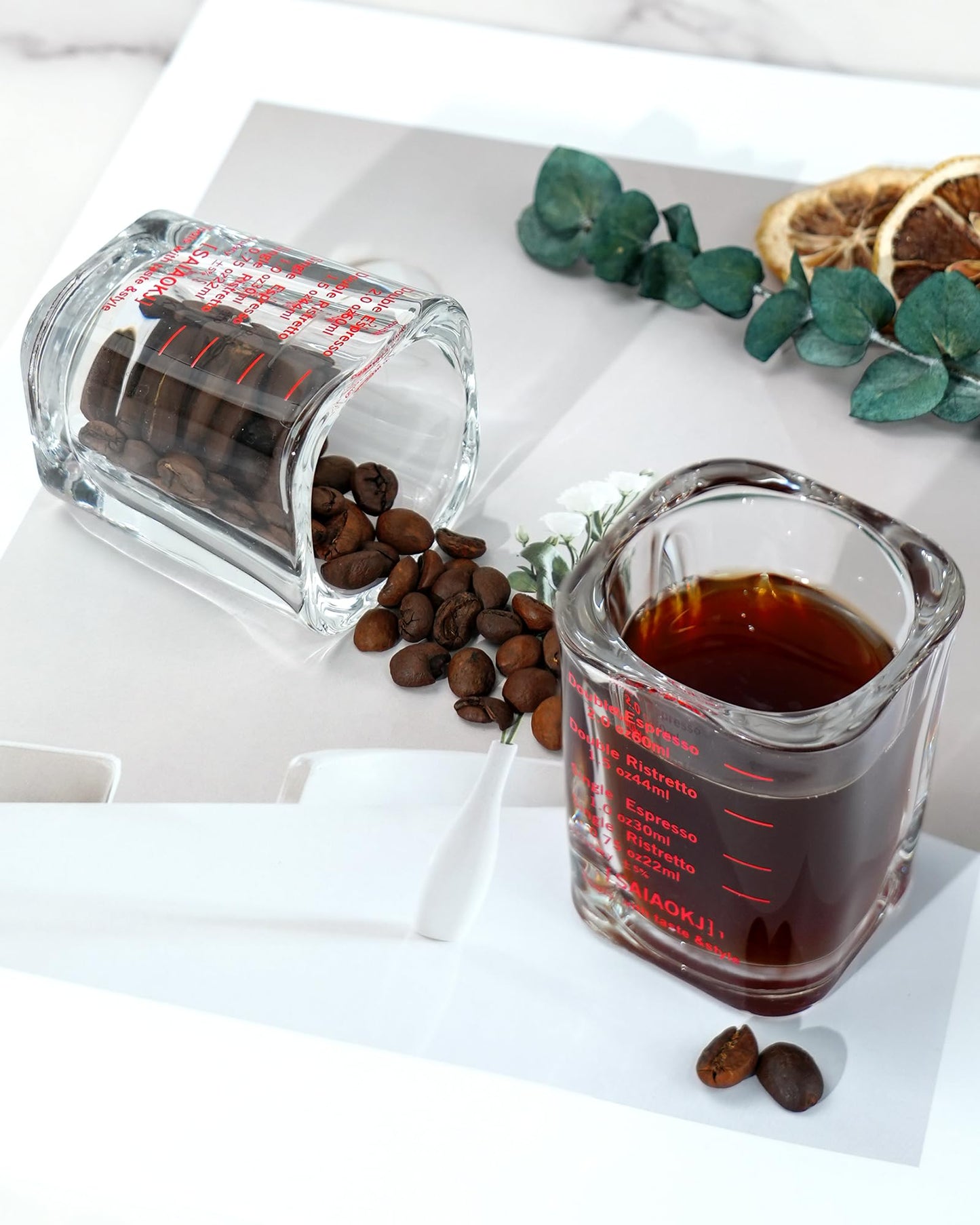 Shot Glasses Measuring Cup Set 2PACK Espresso Shot Glasses Liquid Heavy Glass 2oz/60ml(Red)