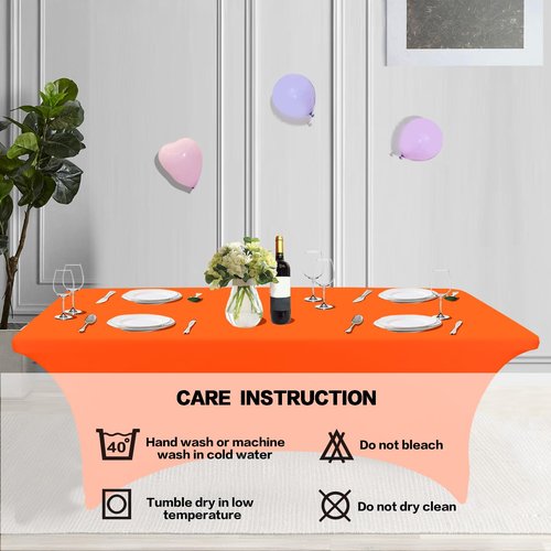 IVAPUPU 4FT Table Cloth for Rectangular Fitted Events Stretch Orange Table Covers Washable Cover Spandex Tablecloth Protector for Party, Wedding, Cocktail, Banquet, Festival