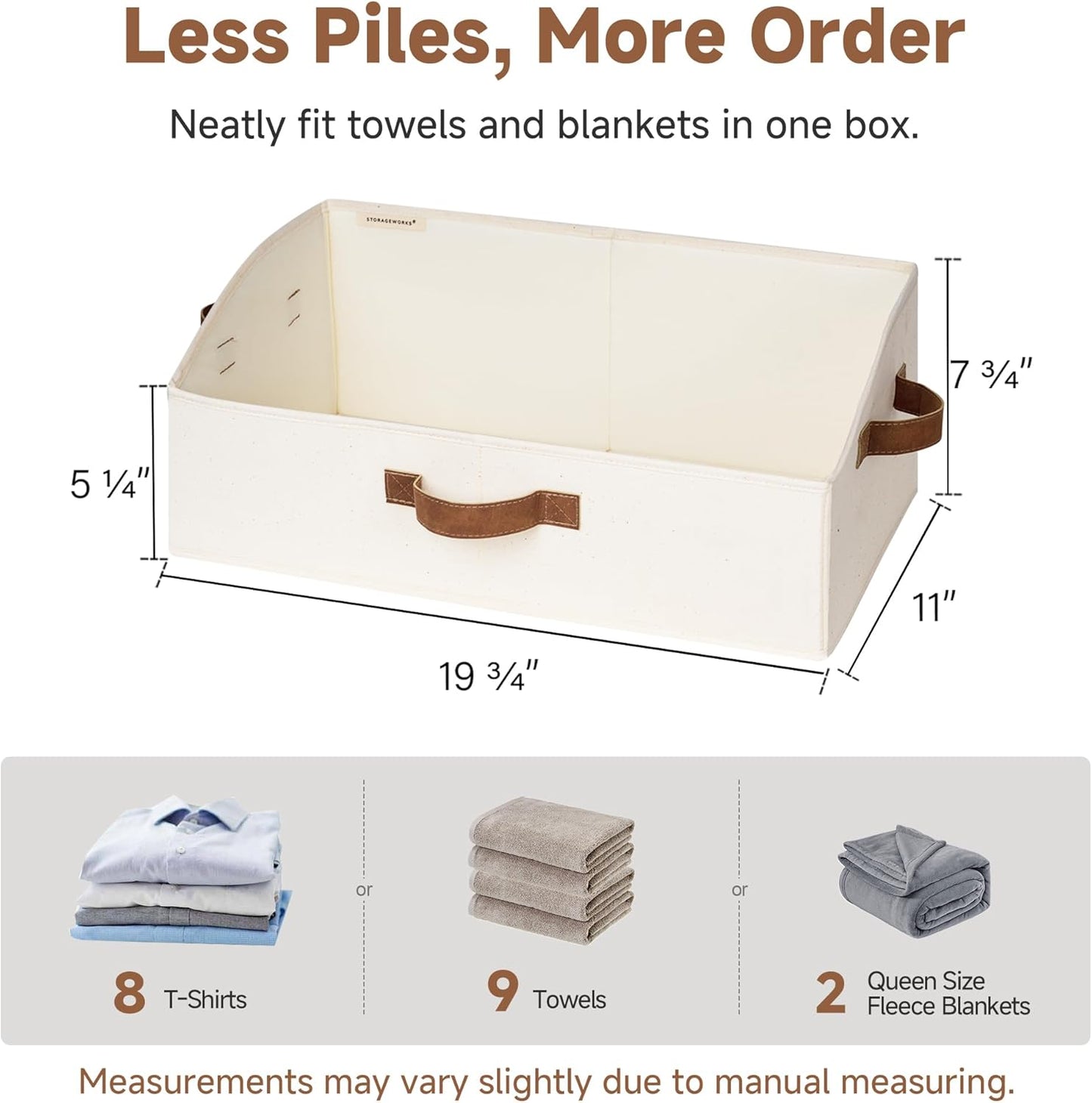 StorageWorks Trapezoid Storage Bins - Large Ivory White Fabric Closet Organizers | 3-Pack for Toys & Towels