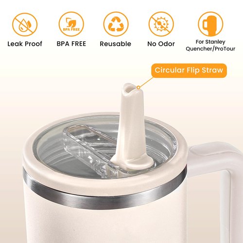 ANTAND 2 Pack Leak Proof Lid for 30oz Stanley H2.0 Quencher,No Spill Flip Straw Lid Replacement for Stanley Cup Accessories 30 oz Tumbler Lid Replacement Straw Cover Cap for Stanley Lids(Cream,White)