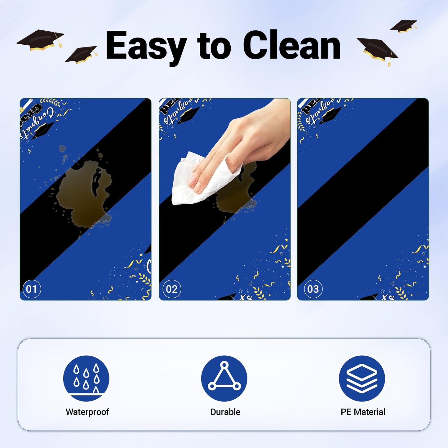 Childom 2 Pack Graduation Tablecloth,Graduation Decorations Class of 2026 Graduation Party Decorations,54"x108" Blue and Gold Plastic Table Cloth Disposable Rectangle for Home,School,Party Supplies