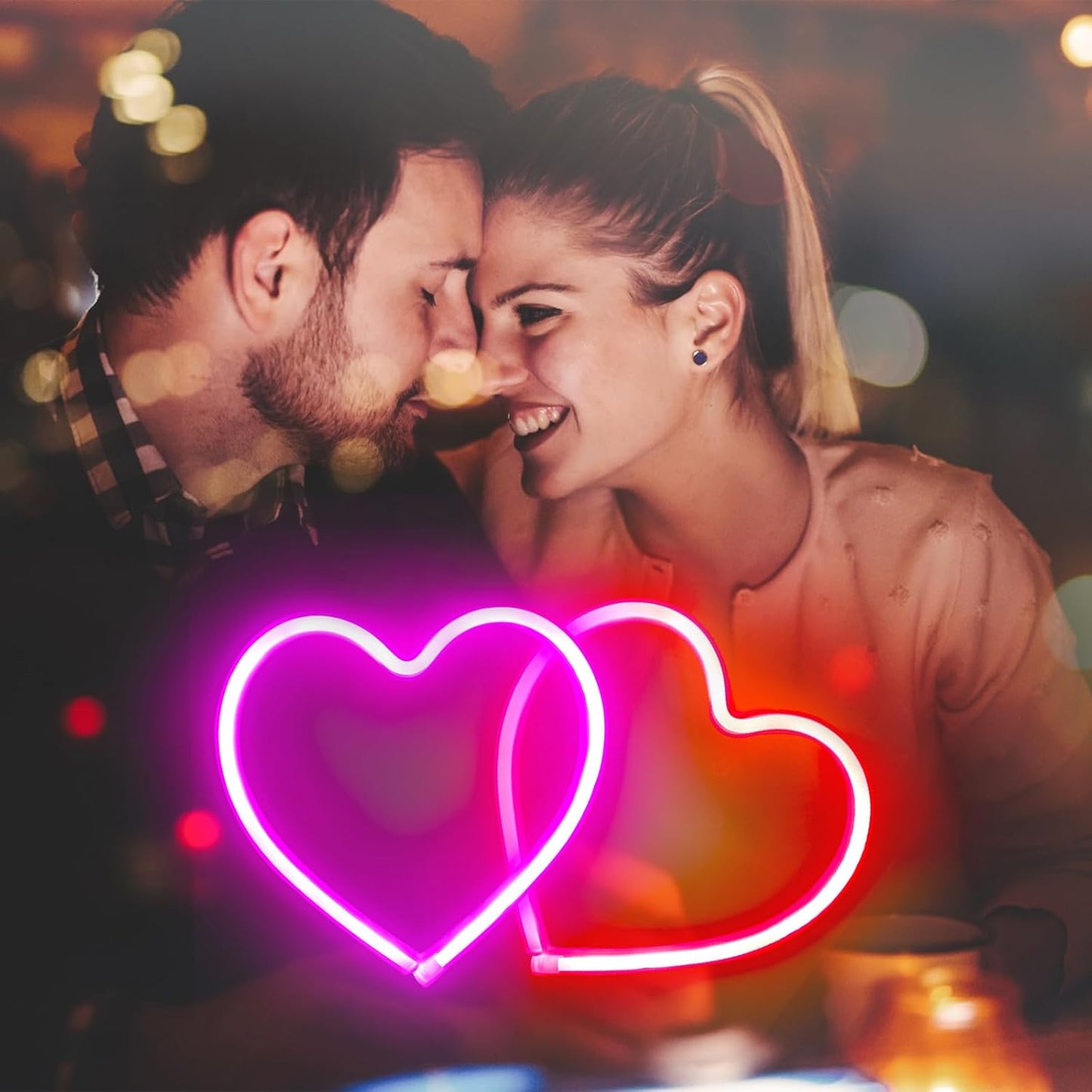 Skiennix Neon Heart Sign - 2-Pack Battery Operated or USB Powered | Perfect for Valentine's Day Decor (Pink & Red)