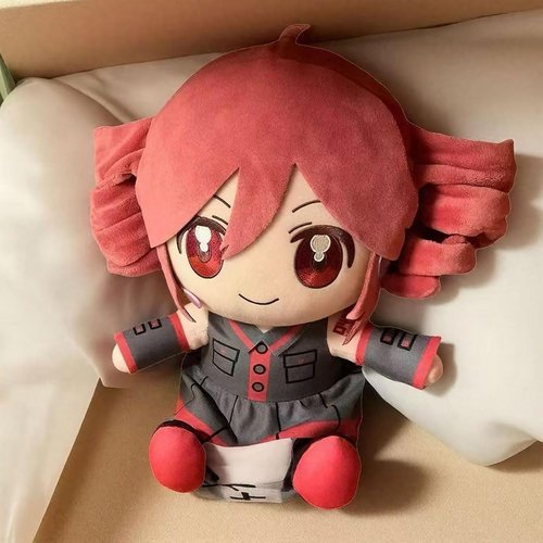 Collectible Pink Drill Twin Tail Girl Plush - Cute 22cm Anime Plushie with 3D Hair & Red/Black Outfit