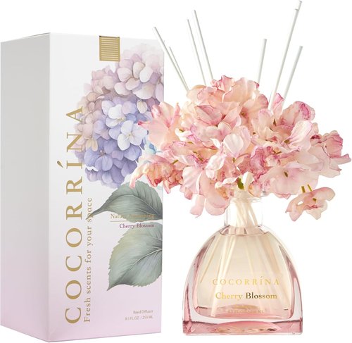 COCORRÍNA Reed Diffuser - 8.5 Oz Cherry Blossom Scent with 8 Sticks for Elegant Home Decor