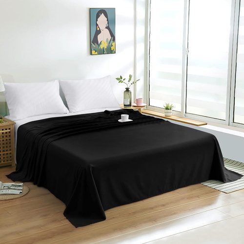 FLXXIE King Flat Sheet - Soft Brushed Microfiber | Fade, Wrinkle-Free, Stain Resistant - Black