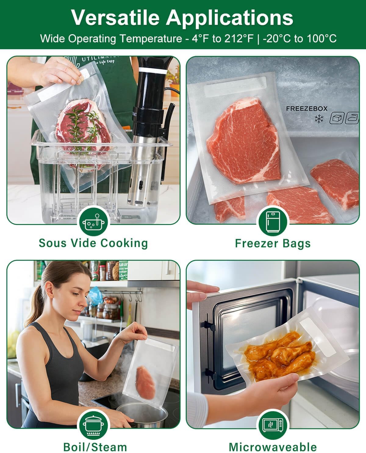 Quart Vacuum Sealer Bags - Heavy Duty BPA-Free Food Storage | 8x11 Inch, 100 Count, Precut