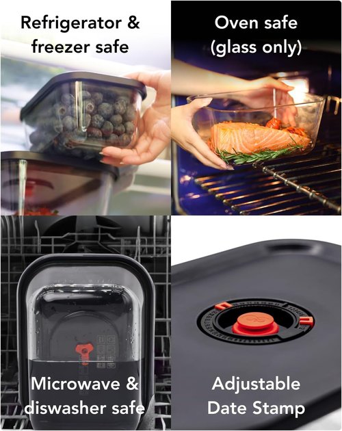 Airhood Vacuum Food Storage Container Set - Electric Pump + 4 Borosilicate Glass Containers | Keeps Food Fresh 5X Longer | BPA-Free & Stackable