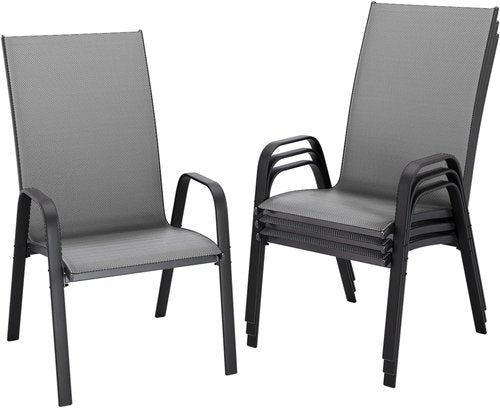 JEAREY Outdoor Dining Chairs Set of 4 - Stackable All-Weather Furniture for Lawn & Garden | Deep Gray
