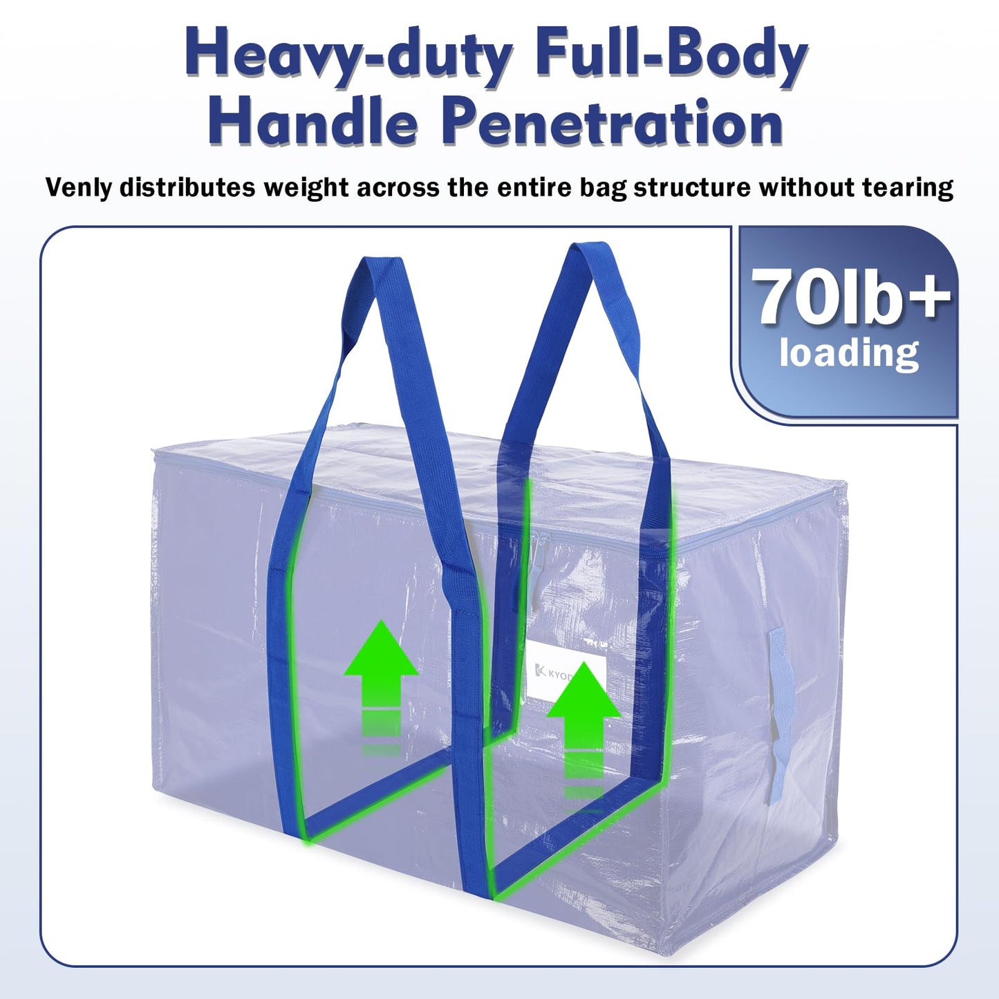 KYODOLED 6 Pack Extra Heavy Duty Blue Moving Bags - Large Move In & Packing Bags for College Students, Sturdy Storage Totes with Strong Zipper & Comfortable Handles for Clothes Storage