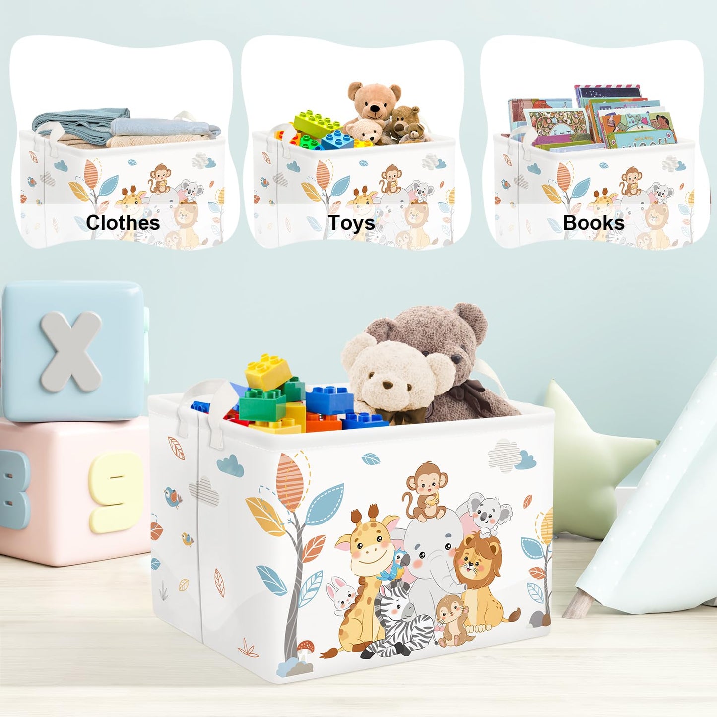 Clastyle Simple Animals Baby Laundry Hamper Kid Storage Basket Boys Girls Gift Toy Box Collapsible Clothes Organizer Nursery Bin for Bedroom,Elephant Giraffe,40 * 30 * 30 cm