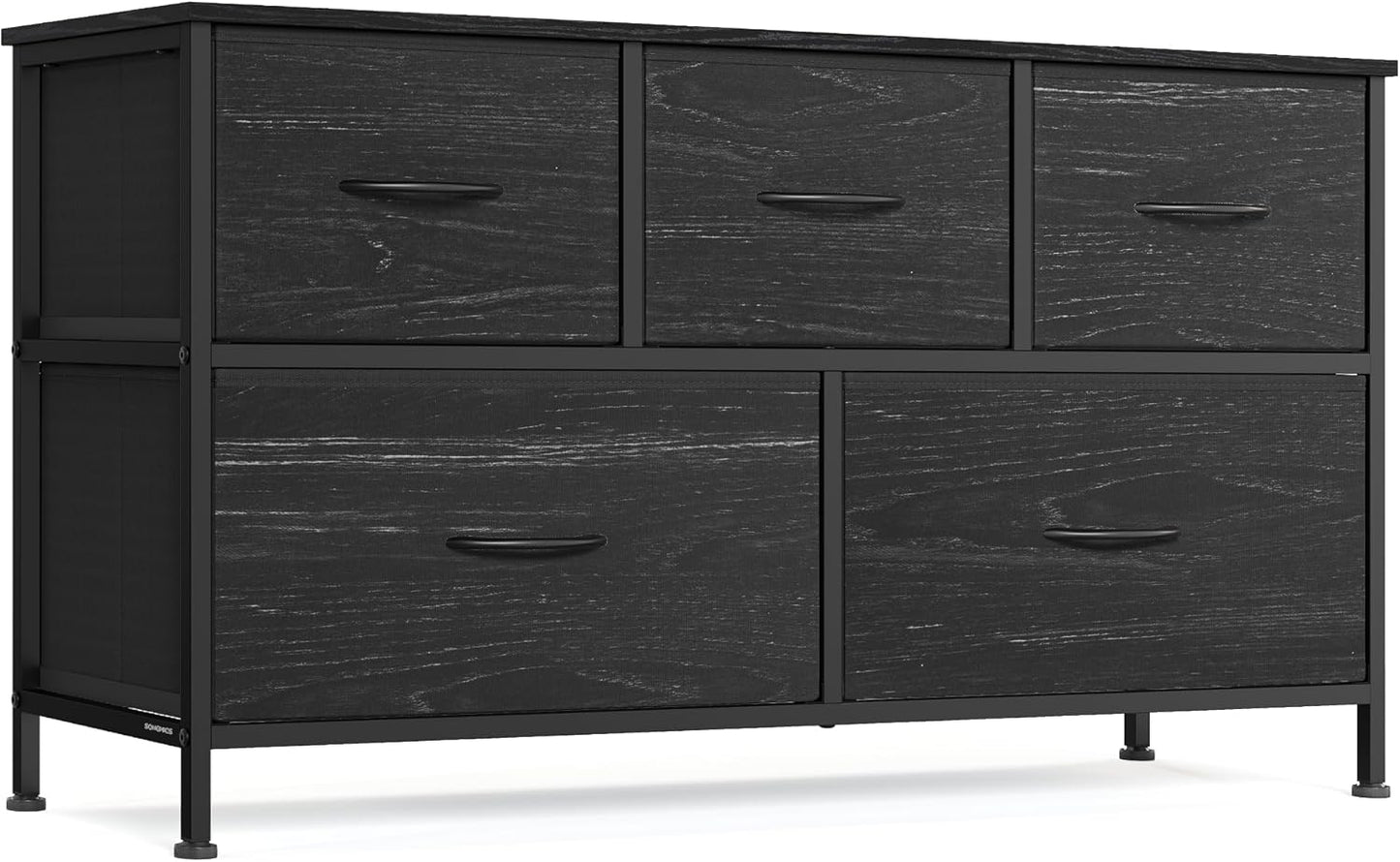 SONGMICS Dresser - Modern 5-Drawer Chest of Drawers for Bedroom Storage | Ebony Black Finish