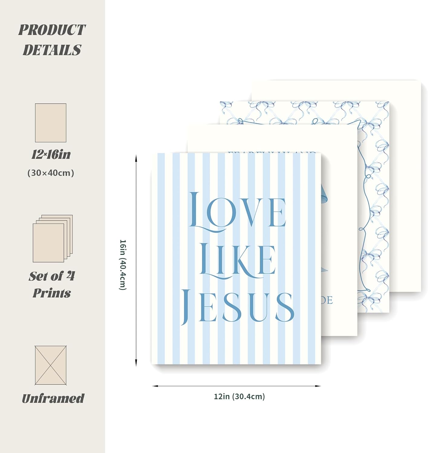 LARTSFRO Coquette Blue Bow Wall Art Decor - Inspirational Christian Posters for Teen Girls | 12x16 Inch Set of 4 Unframed