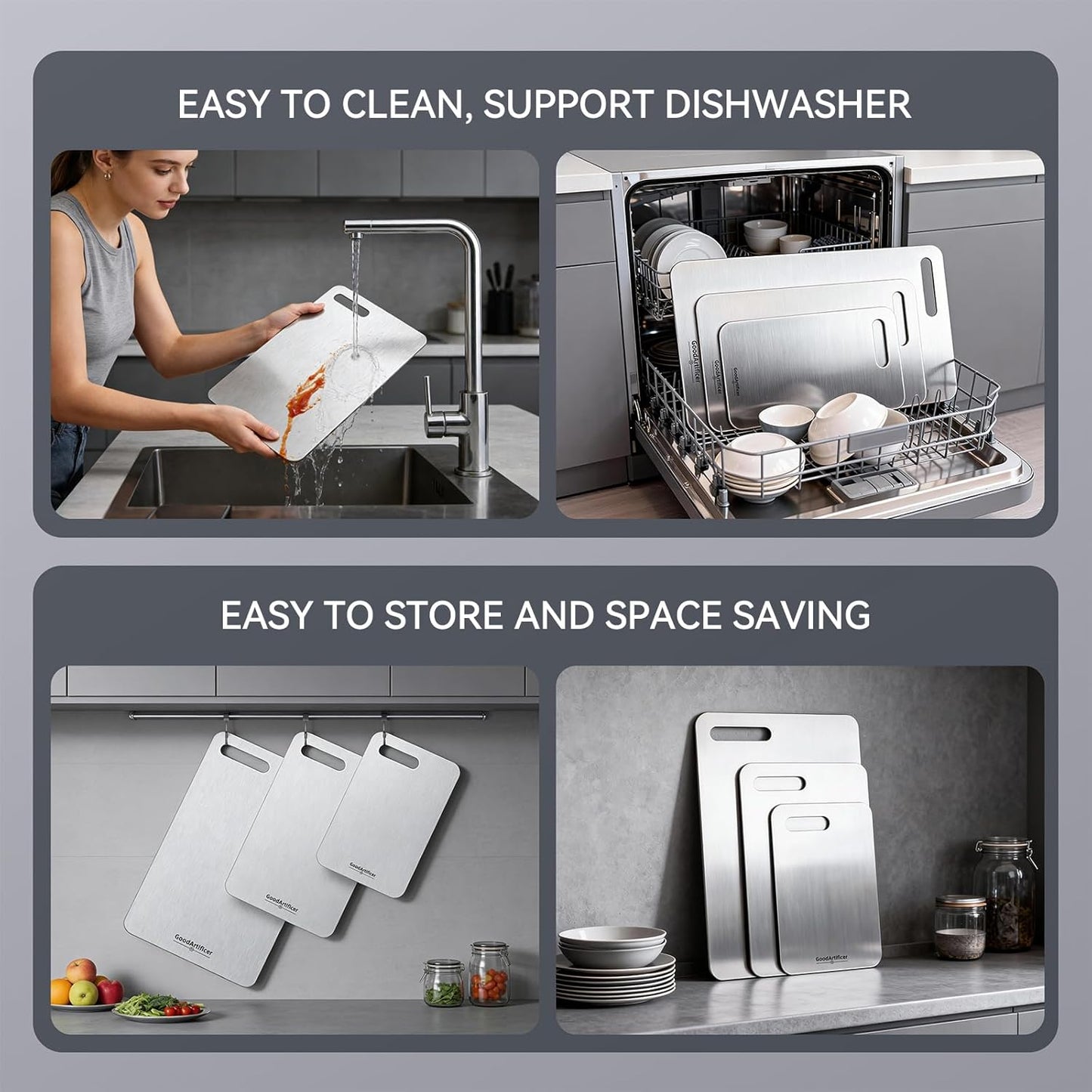 Titanium Cutting Boards Set of 3 | 100% Pure Titanium, Double-Sided, Non-Toxic & Dishwasher Safe
