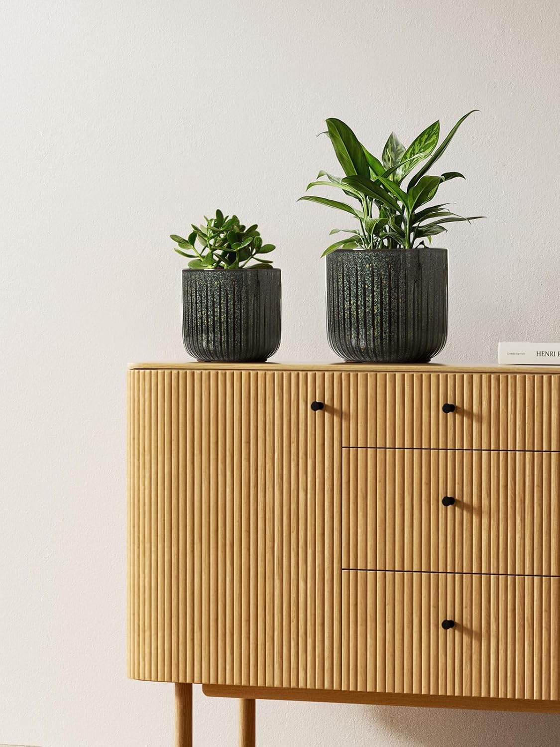 LE TAUCI Ceramic Plant Pots - Set of 3 Indoor Planters with Drainage Holes | 8.3/7/6 Inch Dark Olive Finish