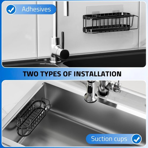 Cisily Kitchen Sink Caddy - Stainless Steel Organizer with Sponge Holder & Dish Cloth Hanger | 2 Installation Options