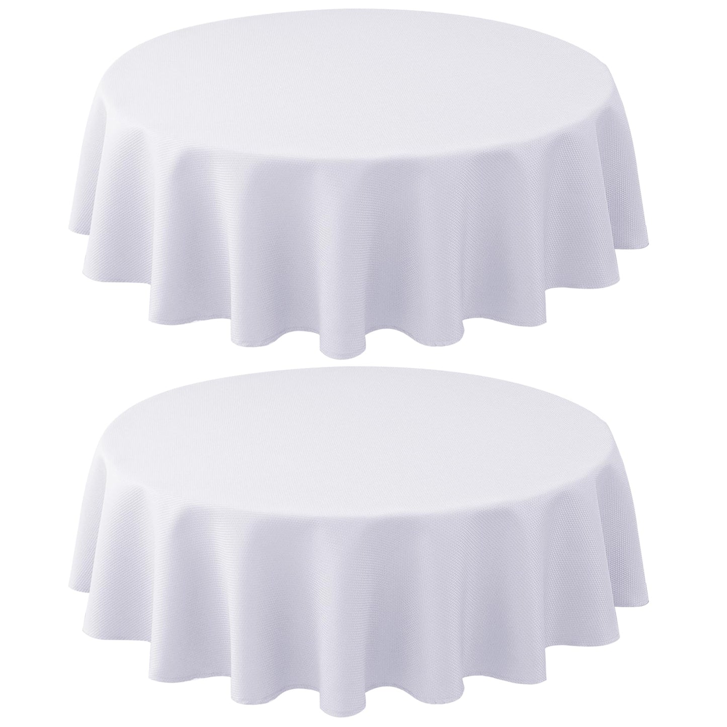 Biscaynebay 2 Pack Textured Fabric Round Tablecloths 60'' for Tables diameters from 28" to 48", White Table Cloth Water Resistant Small Circle Folding Table Covers for Dining Kitchen Wedding Parties