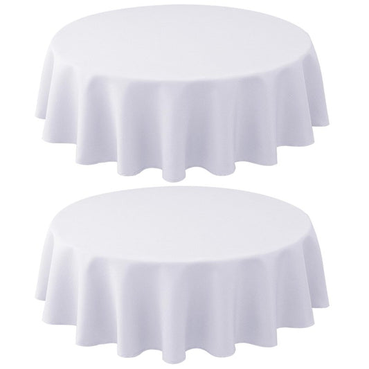 Biscaynebay 2 Pack Textured Fabric Round Tablecloths 60'' for Tables diameters from 28" to 48", White Table Cloth Water Resistant Small Circle Folding Table Covers for Dining Kitchen Wedding Parties