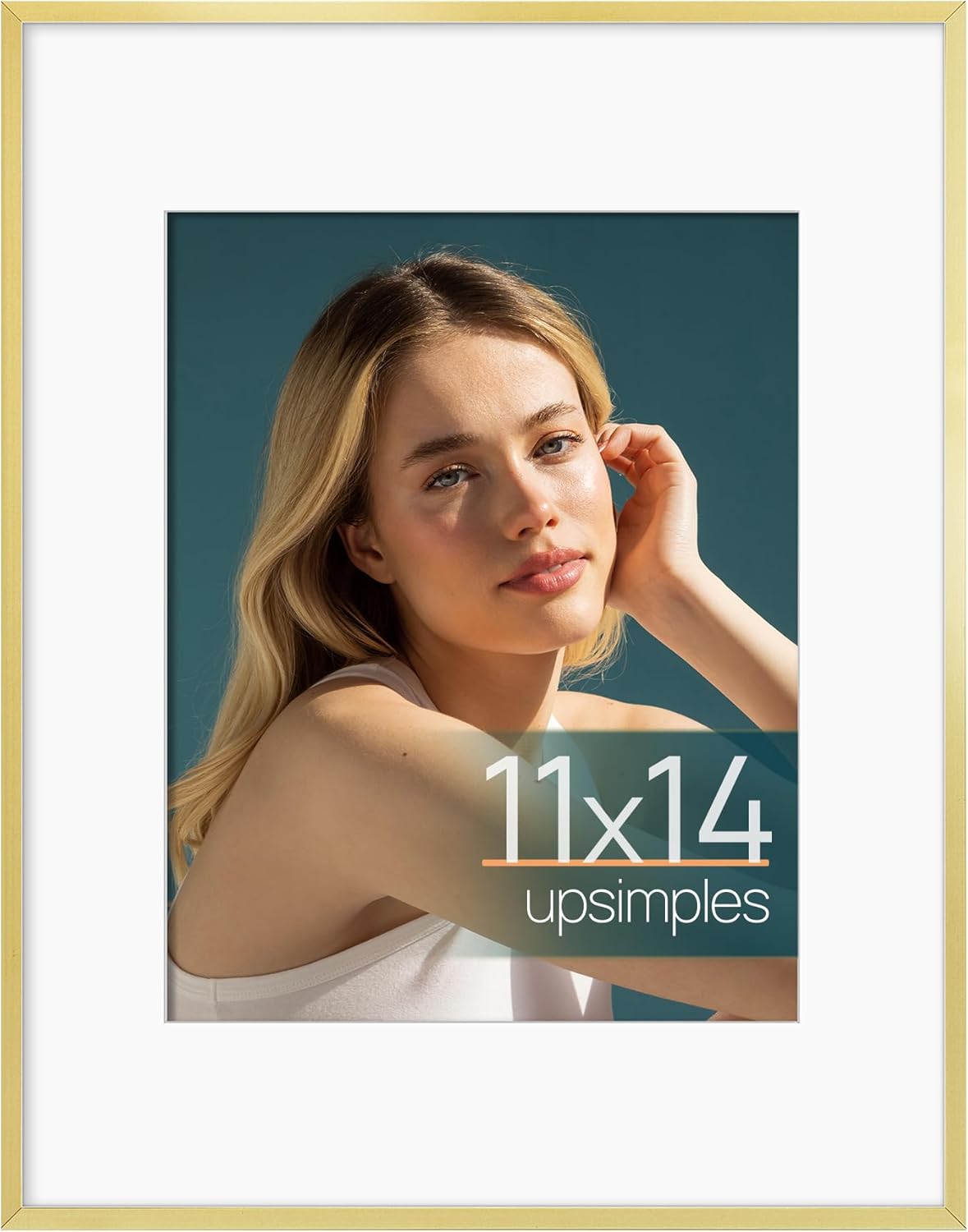 Upsimples Aluminum Picture Frame - Gold 11x14 for 8x10 Photos with Mat | Wall Hanging Metal Frame
