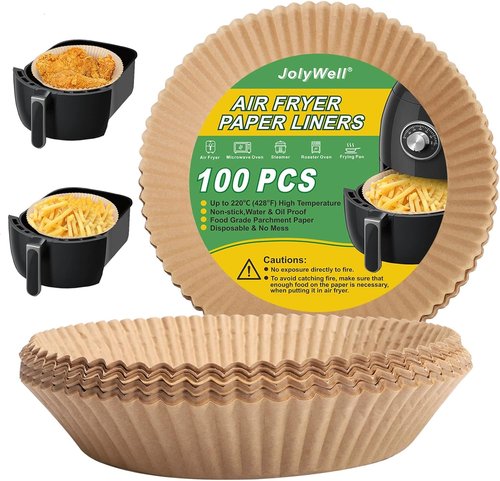 Air Fryer Paper Liner - Unbleached Biodegradable Non-Stick Parchment Paper | 100 Pcs, 6.3”