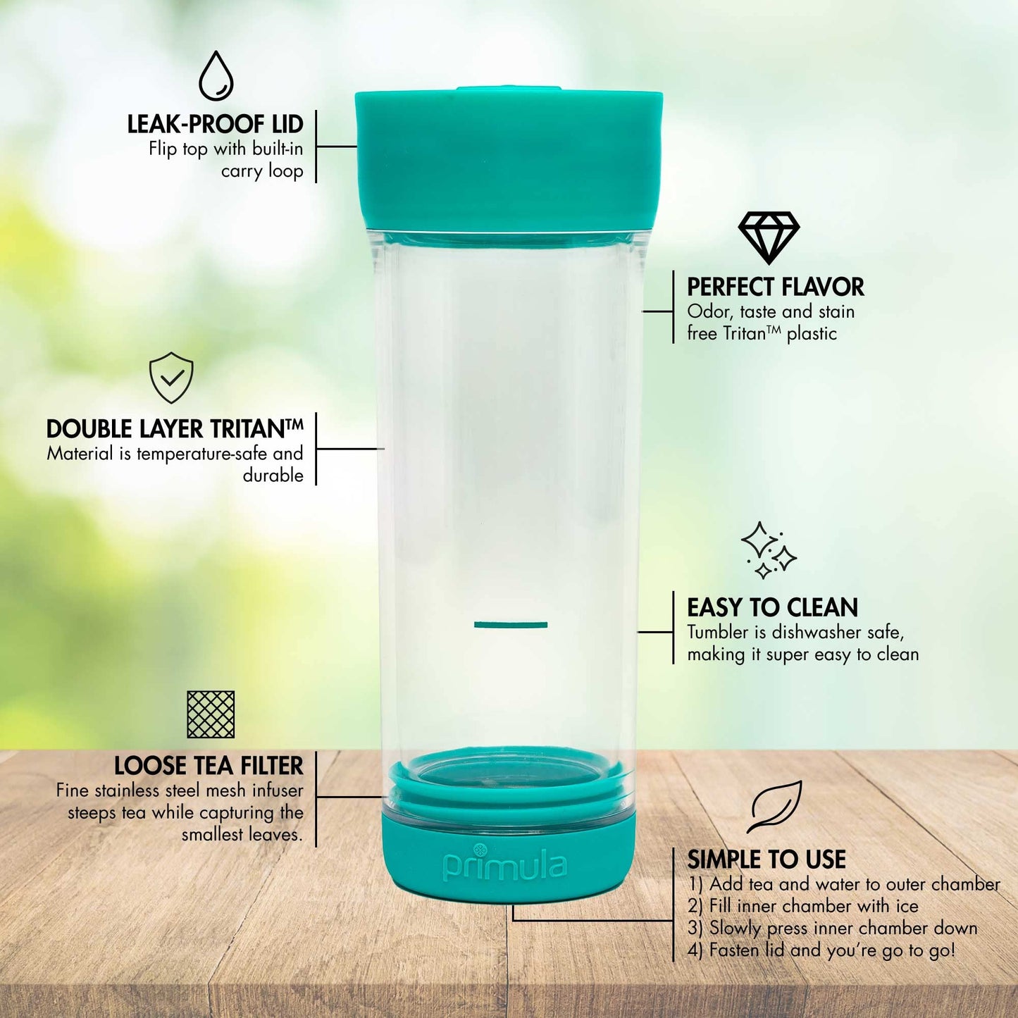 Primula Press & Go Iced Tea Brew Tumbler 16 oz, Teal