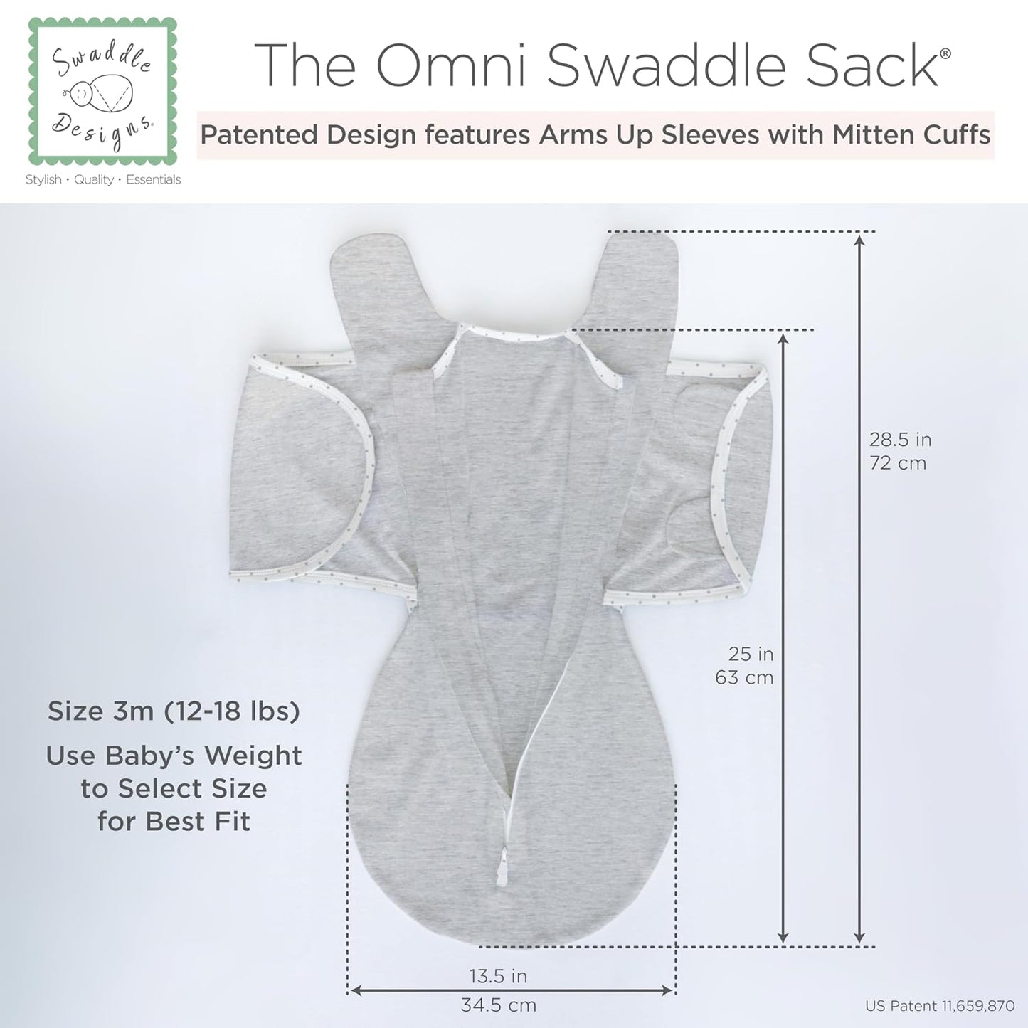 SwaddleDesigns 6-Way Omni Swaddle Sack - Arms Up Design for Newborns, Calms Startle Reflex, 12-18 lbs | Tiny Arrows Black