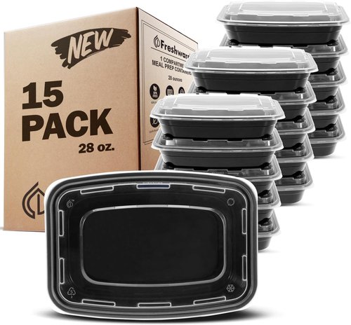 Freshware Meal Prep Containers - 15 Compartment Food Storage Boxes | BPA-Free, Stackable, 28 oz, Microwave Safe