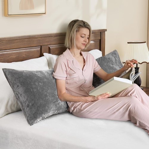 BEDELITE Velvet Body Pillow Cover - Soft & Plush 20x54 Zippered Pillowcase for Cozy Comfort (Gray)