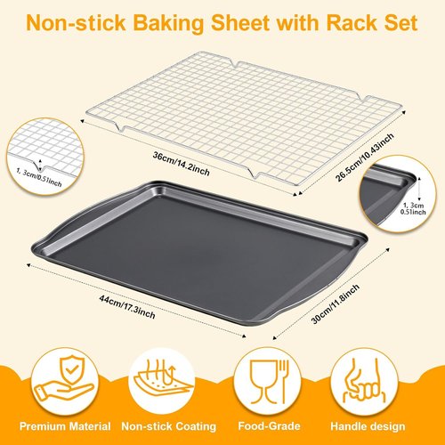 Carbon Steel Baking Sheet Set by [Brand Name] - Nonstick Cookie Sheets with Cooling Rack | 17 x 11 x 0.5 Inches (2 Pack)