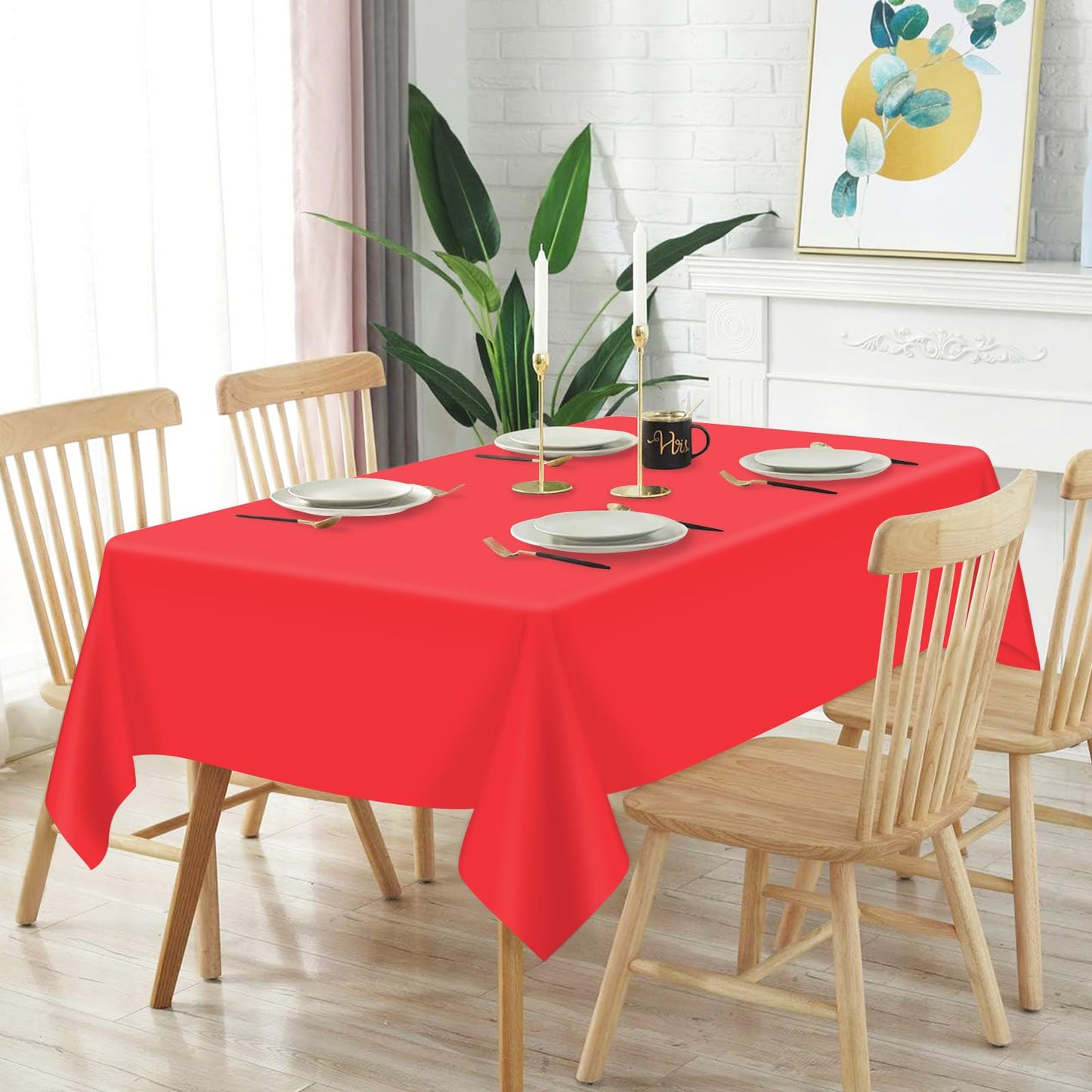 Mulbozy 2 Pcs Red Plastic Tablecloth for Rectangle Table, 54 × 108 inches Disposable Red Party Table Covers for Birthday, Anniversary, Wedding, Fine Dining, Graduation Party Decoration…