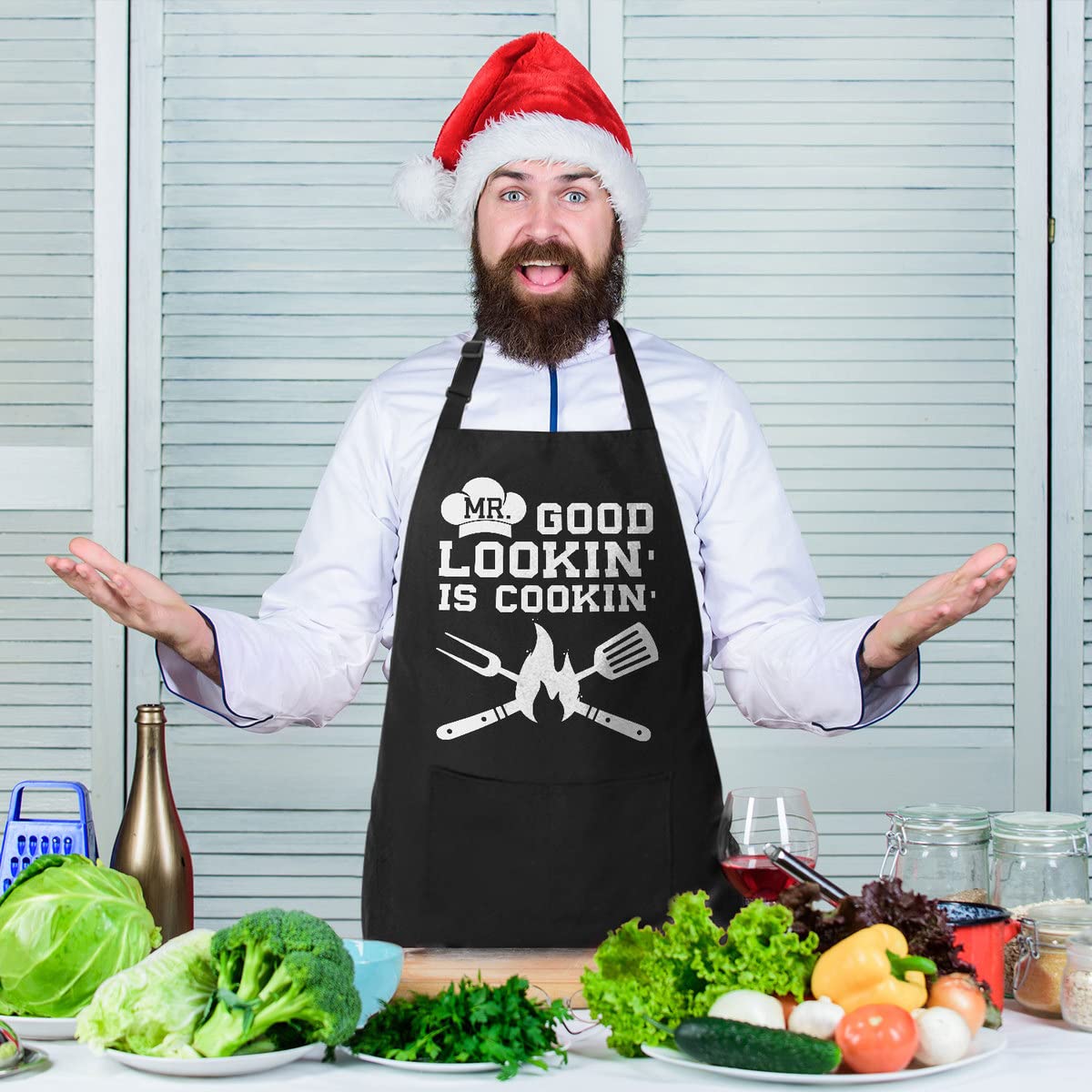 VAGAVY 100% Cotton, Black Funny Aprons for Men, Dad, Husband - Birthday, Father’s Day Grilling Gifts for Papa, Husband.