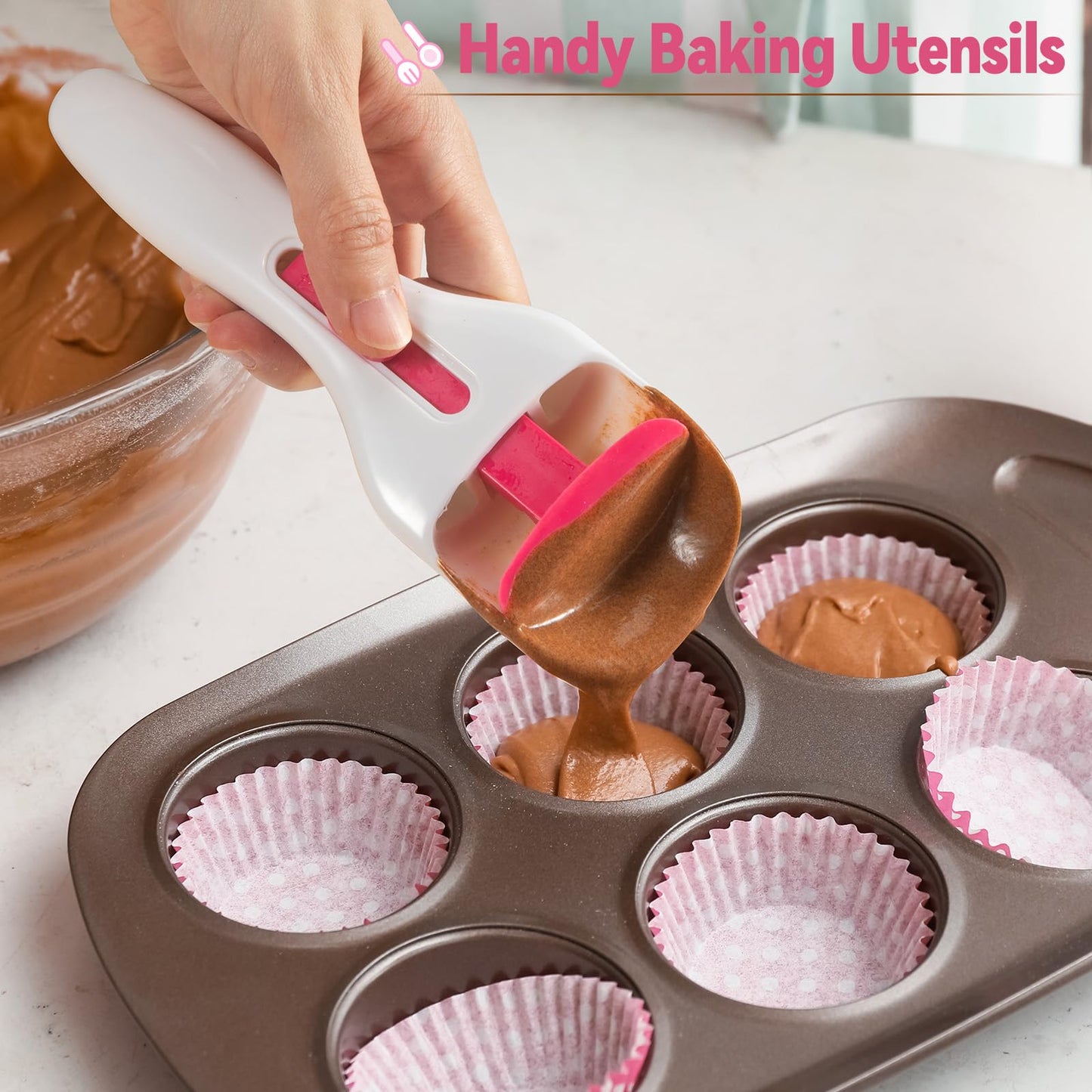 Sykexonm 2PCS Cupcake Batter Scoop, One Click Sliding Button Cake Cream Spatulas for Elegant Baking, Pastry & Cake Decorating, ABS and TPE Material
