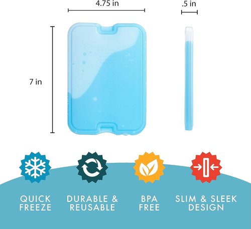 Cool Coolers by Fit & Fresh | 4 Pack XL Slim Ice Packs - Quick Freeze, Space-Saving Reusable Design